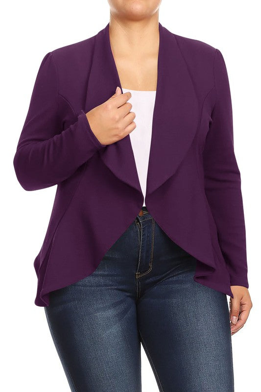 Casual Solid open front jacket blazer Plus