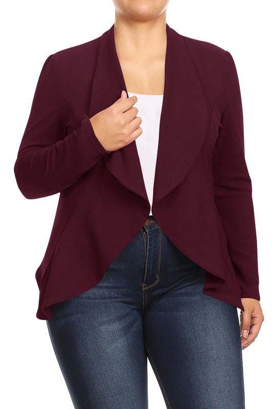 Casual Solid open front jacket blazer Plus