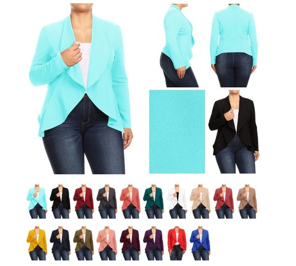 Casual Solid open front jacket blazer Plus