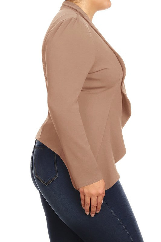 Casual Solid open front jacket blazer Plus
