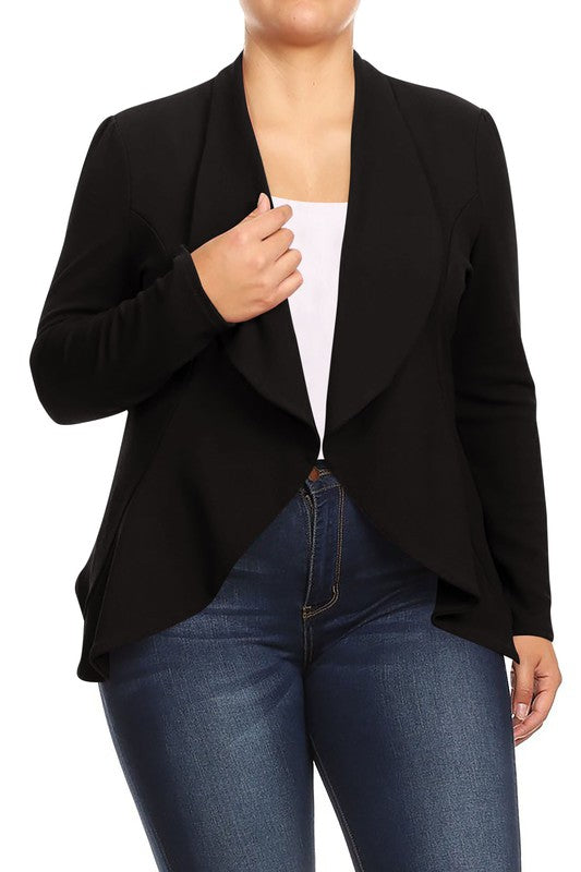 Casual Solid open front jacket blazer Plus