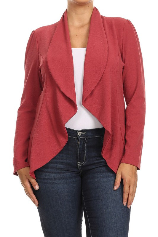 Casual Solid open front jacket blazer Plus