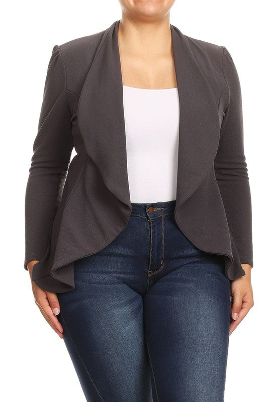 Casual Solid open front jacket blazer Plus