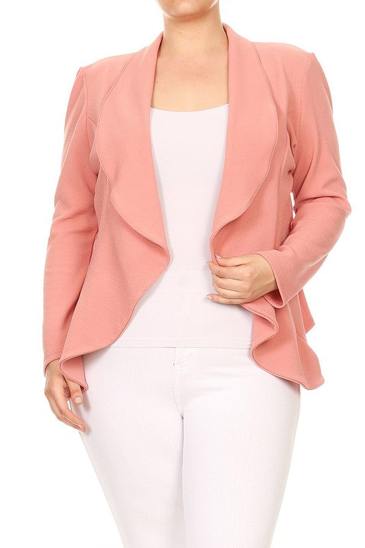 Casual Solid open front jacket blazer Plus