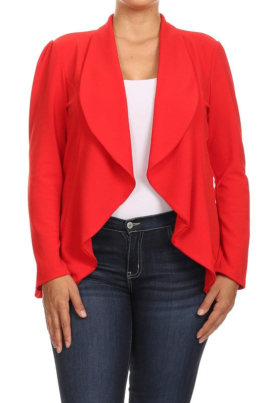 Casual Solid open front jacket blazer Plus