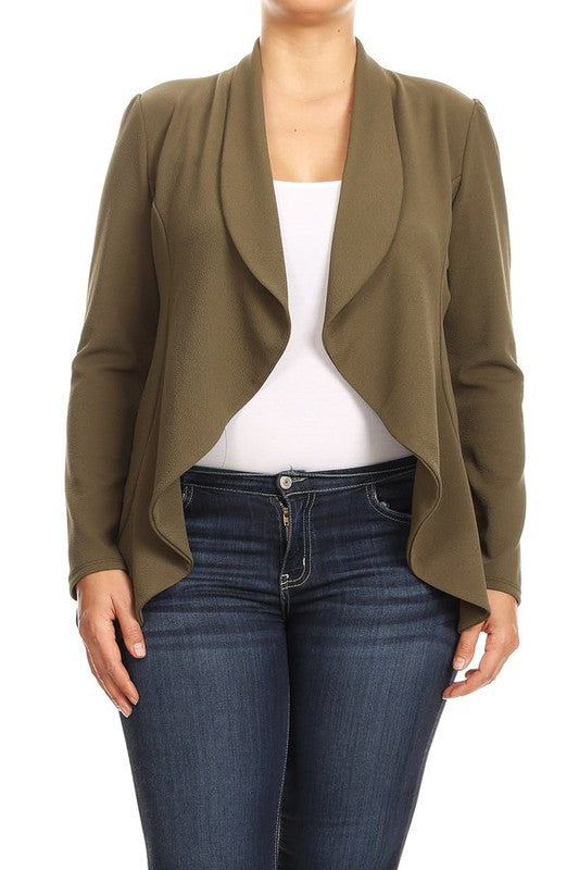 Casual Solid open front jacket blazer Plus