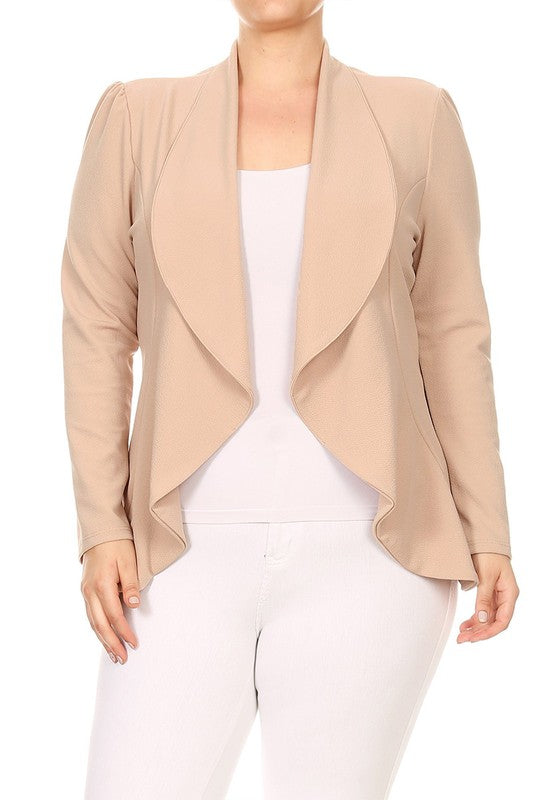Casual Solid open front jacket blazer Plus