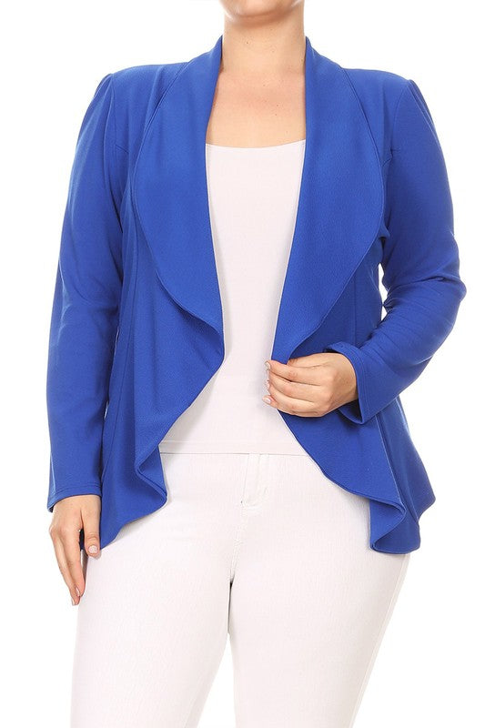 Casual Solid open front jacket blazer Plus