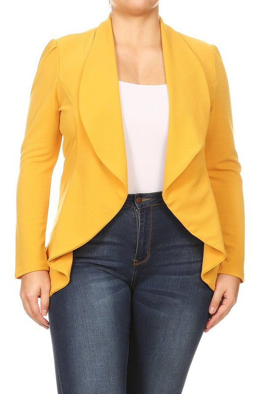 Casual Solid open front jacket blazer Plus