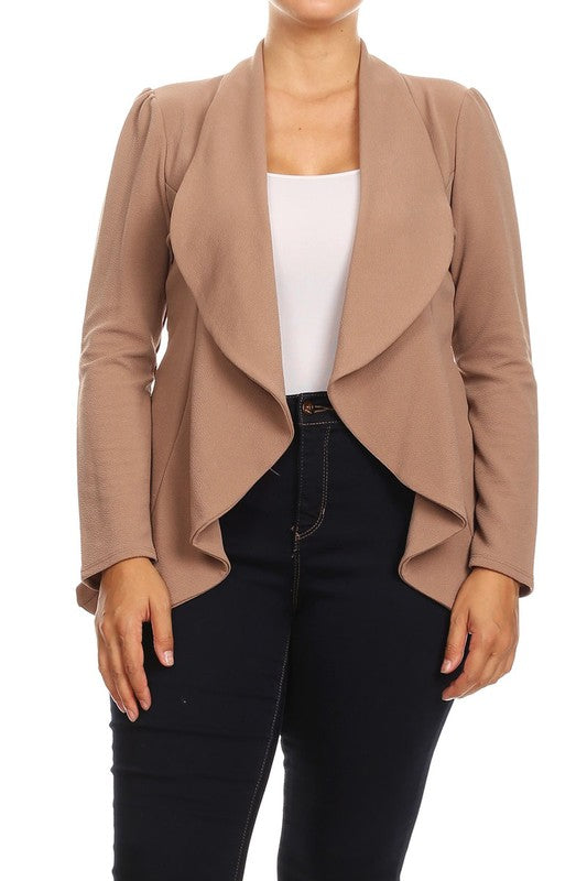 Casual Solid open front jacket blazer Plus