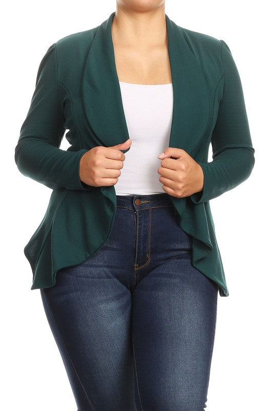 Casual Solid open front jacket blazer Plus