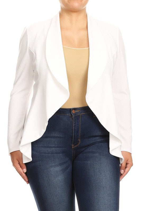 Casual Solid open front jacket blazer Plus