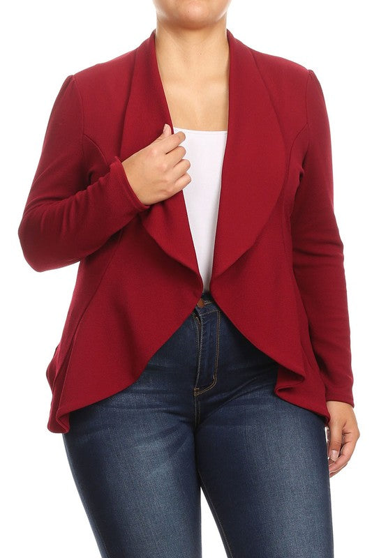 Casual Solid open front jacket blazer Plus