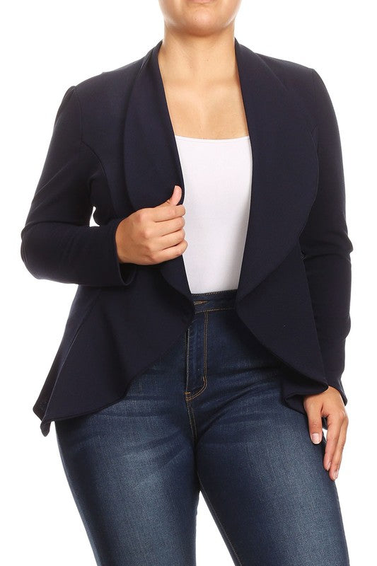 Casual Solid open front jacket blazer Plus