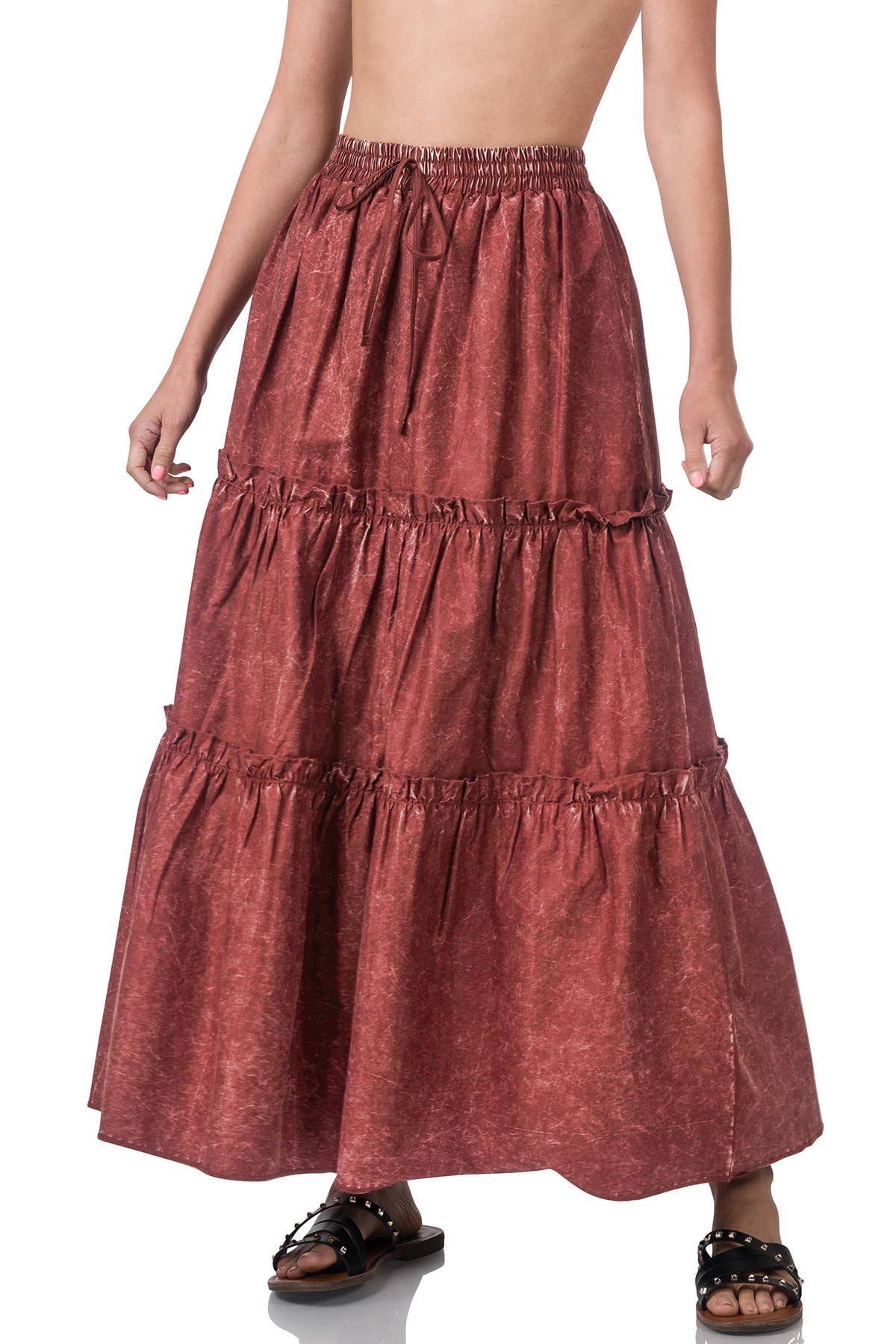 `.Plus size Vintage washed tiered skirt