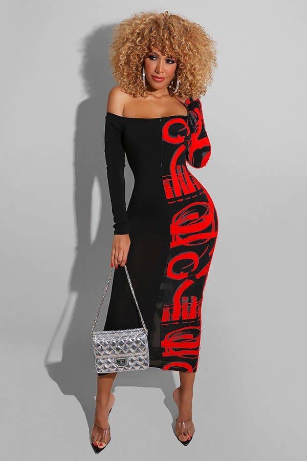 Patchwork Multicolor Plus Size Note Print Dress
