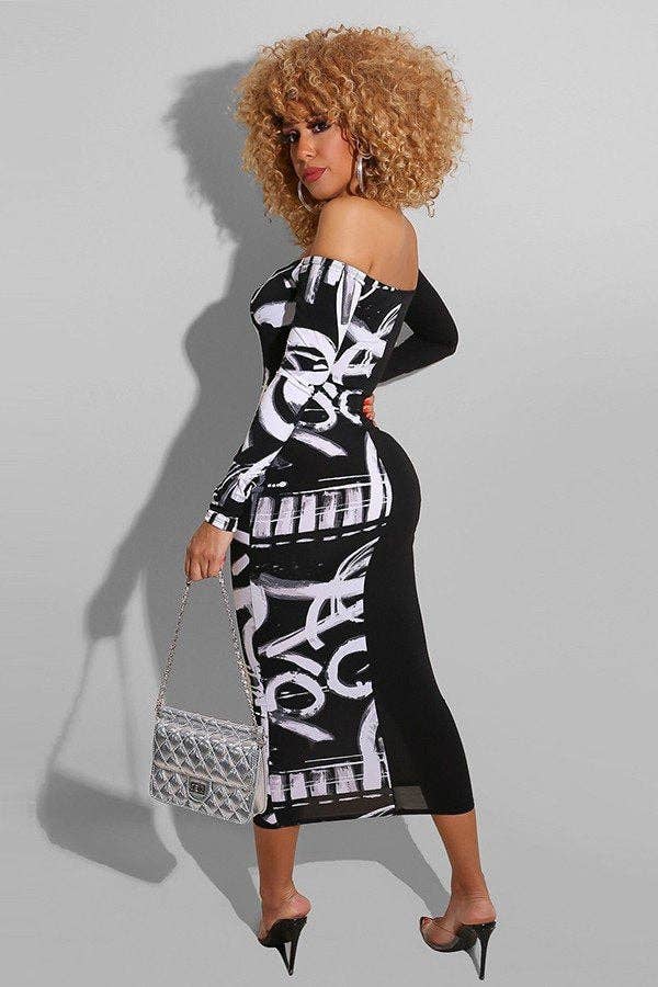 Patchwork Multicolor Plus Size Note Print Dress