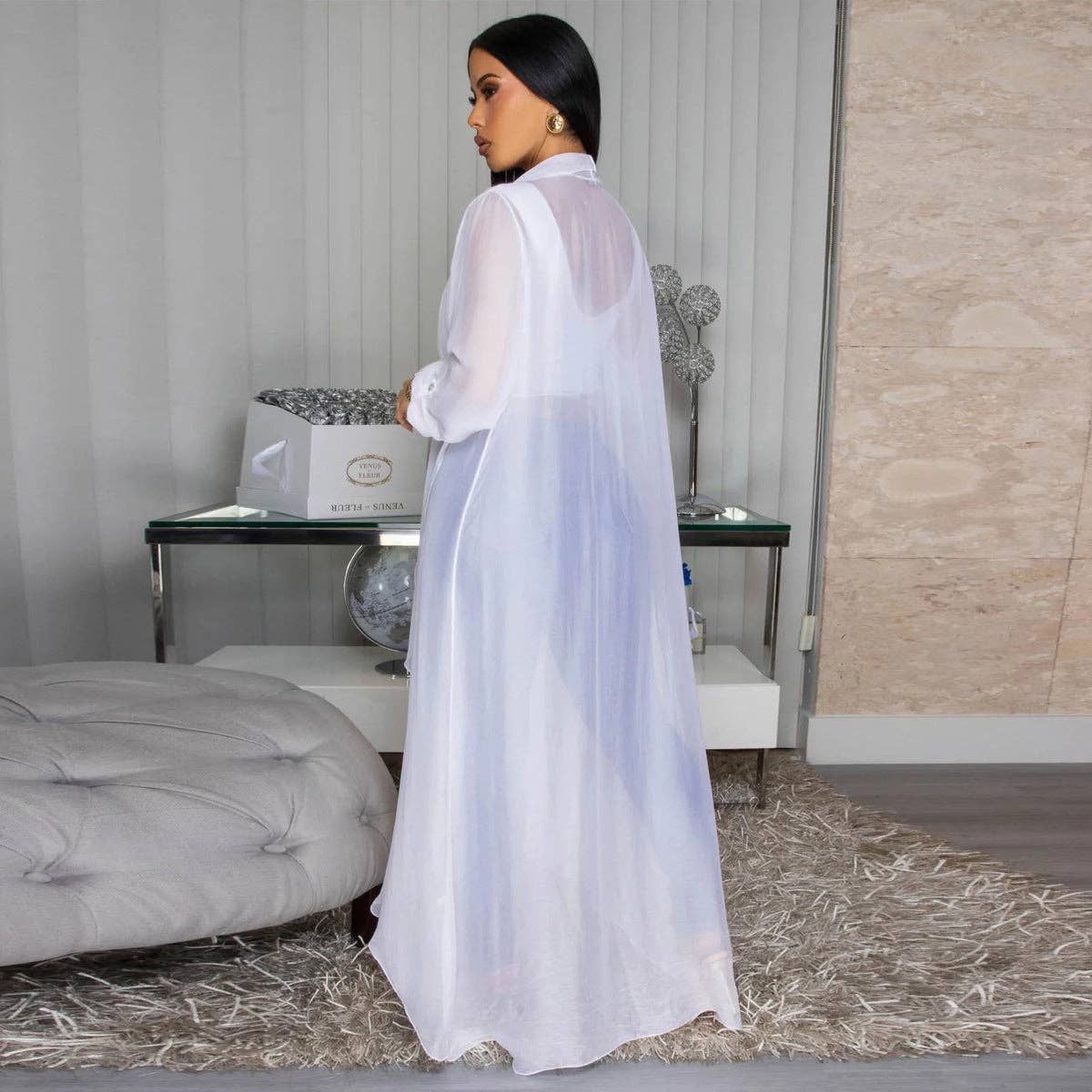 Women Fashion Casual Solid Color Chiffon Long Sleeve Coat