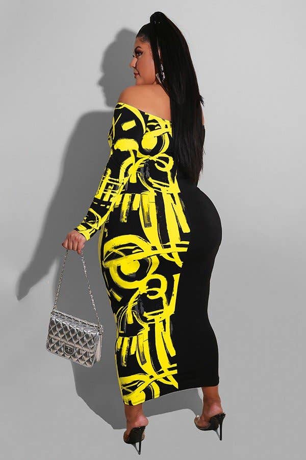 Patchwork Multicolor Plus Size Note Print Dress