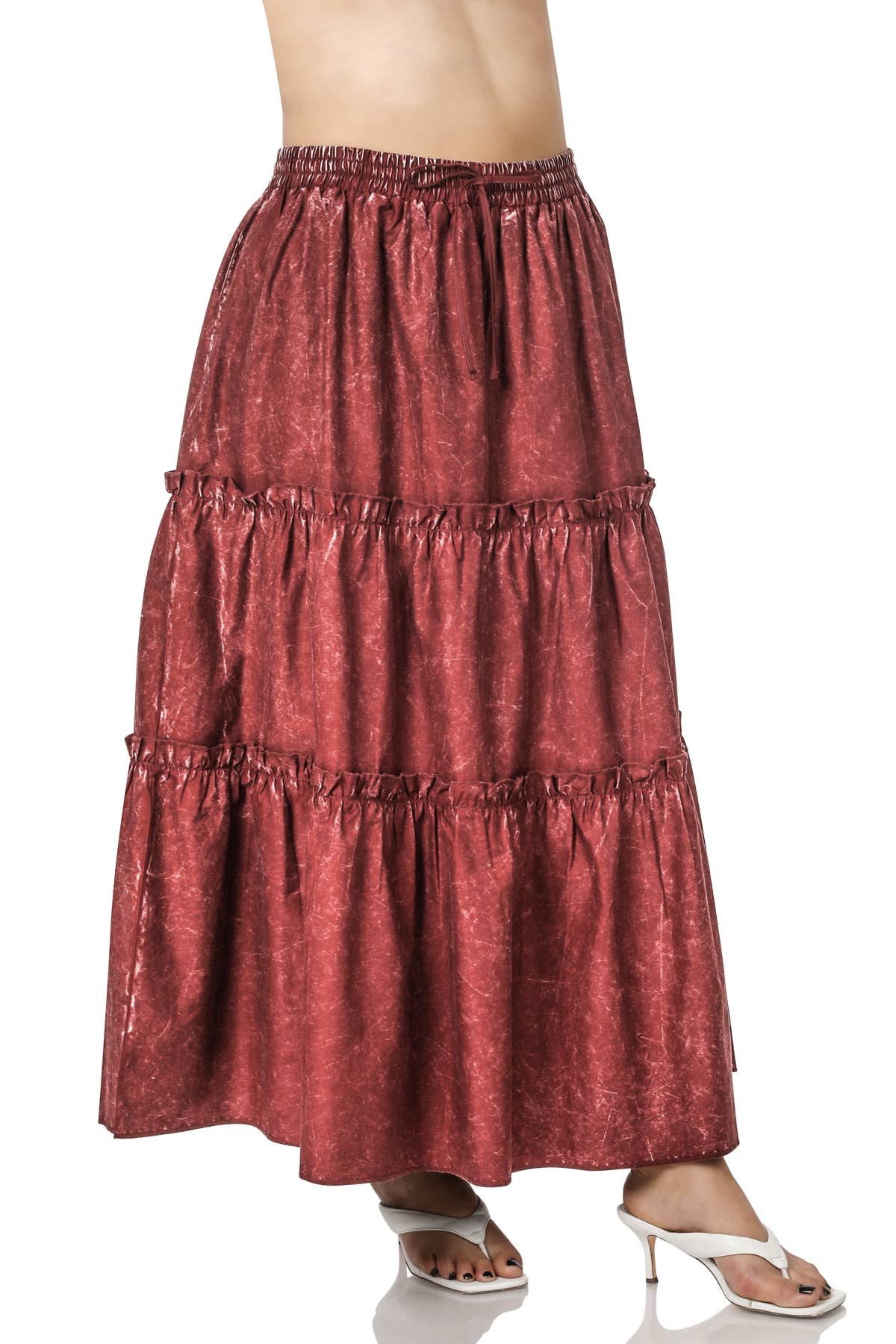 `.Plus size Vintage washed tiered skirt