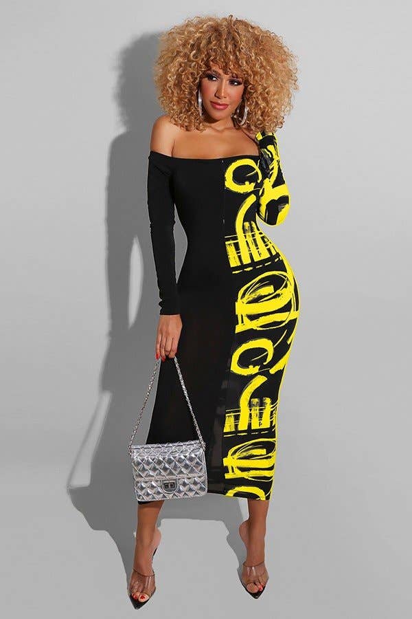Patchwork Multicolor Plus Size Note Print Dress